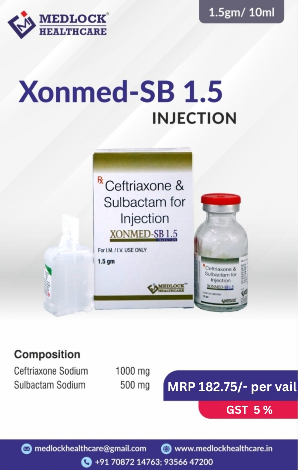 XONMED-SB 1.5 | CEFTRIAXONE 1000 MG AND SULBACTAM SODIUM 500 MG INJECTION