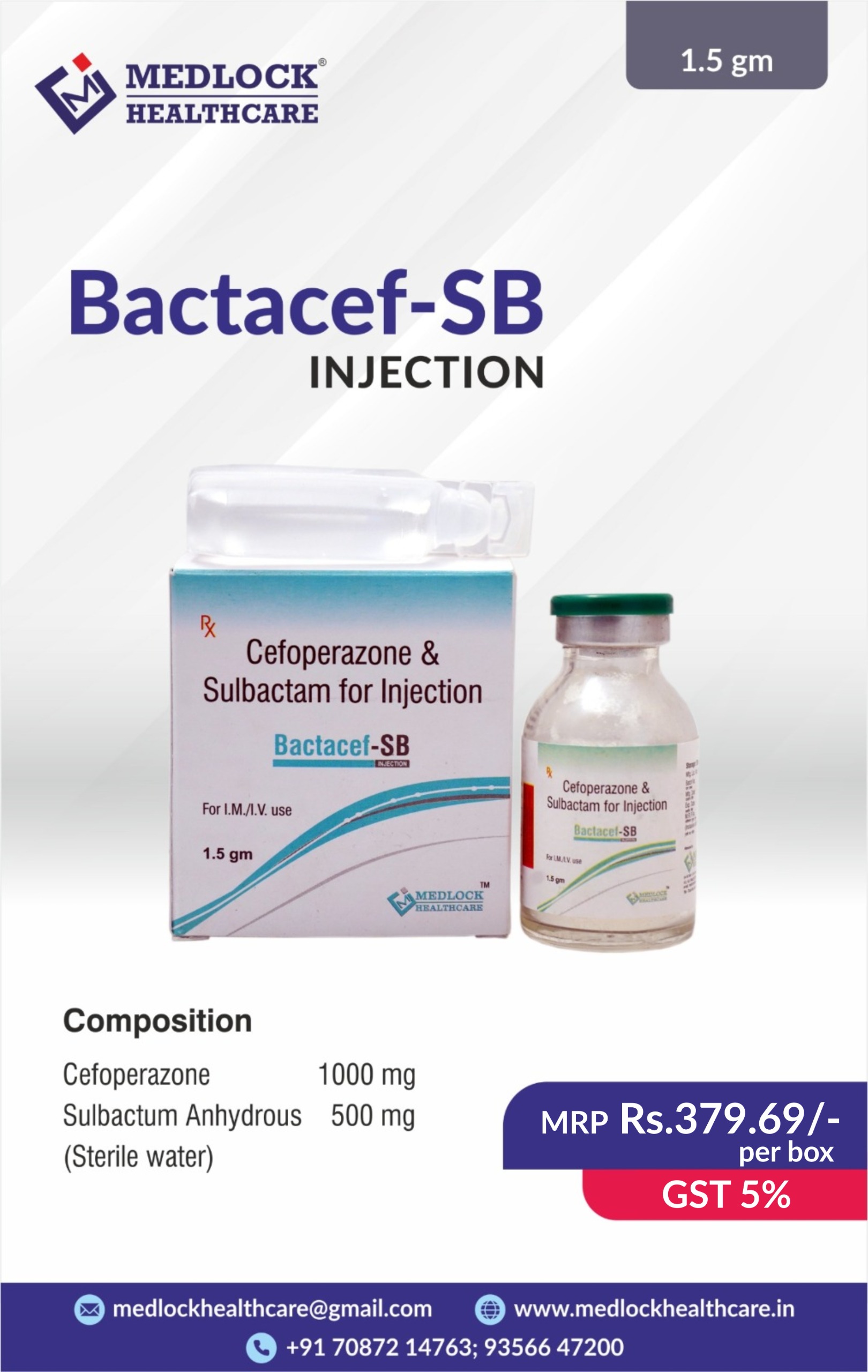 BACTACEF-SB 1.5GM | Cefoperazone 1000 and Sulbactum Anhydrous 500 mg Injection